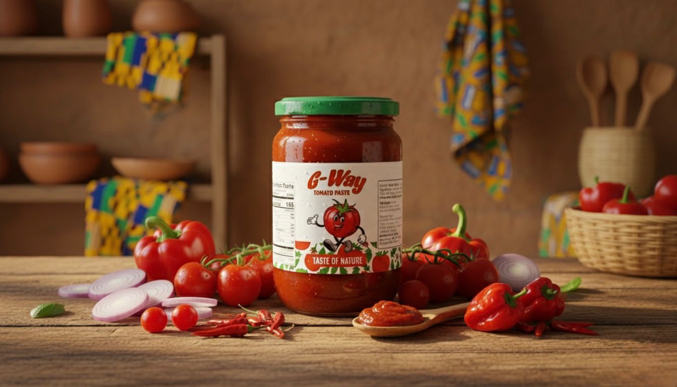 G-Way Tomato Paste on a rustic counter